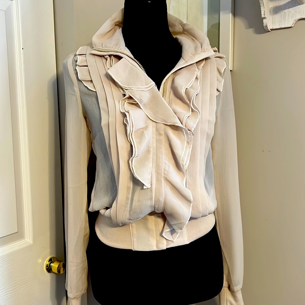 Sheer cream zip front blouse!